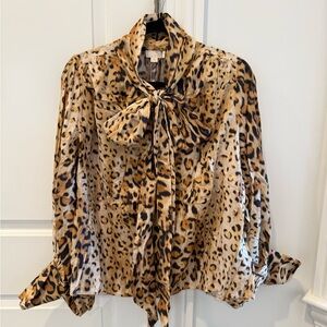 Let Me Be Animal Print Tie-Neck Blouse Size 1X NWT